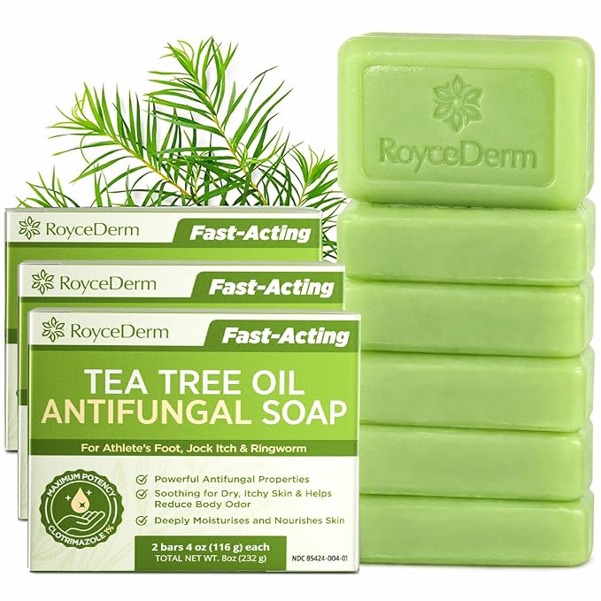 Roycederm Antifungal Bar Soap - Tea tree Oil Soap - Athlete’s Foot Treatment for Jock Itch & Ringworm - Medicated Antifungal Soap with Clotrimazole 1% - Tea Tree Oil Scent, 3 Pack