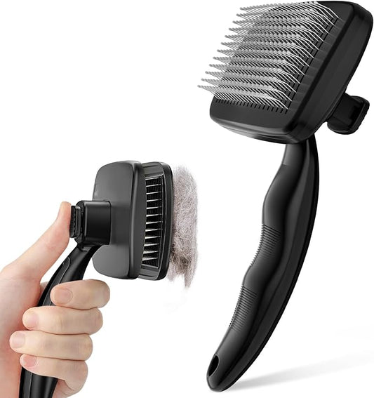 Pecute Skin Friendly Self-Cleaning Slicker Brush for Dog & Cat Shedding | 1 click clean, Lightweight, Undercoat hair removal, For short/long/double/white coats