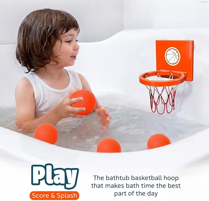 MARPPY Bath Toys - Bathtub Basketball Hoop for Toddlers Kids | Suction Cups Baby Mini Basketball Hoop with 4 Soft Balls | Fun Bath Toy for Boys and Girls