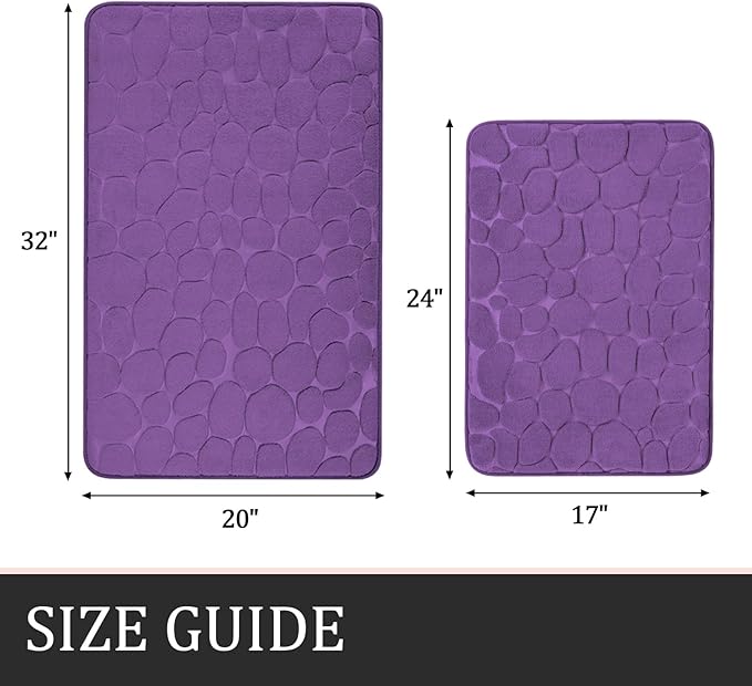 YIHOUSE Bathroom Rugs Mat Set, Memory Foam Bath Mat 2 Piece Purple | 17x24&20x32, Non Slip, Water Absorbent, Washable, Bath Mat For Bathroom, Sink and Toilet