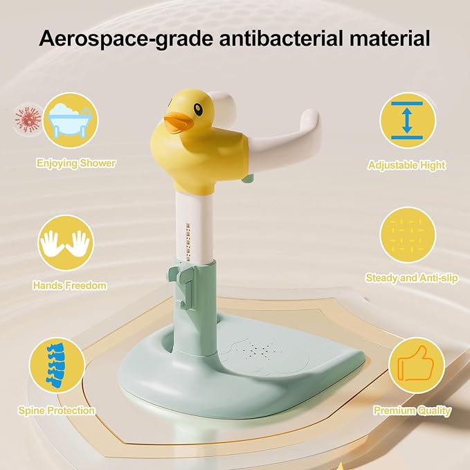 Adjustable Baby Shower Stand, Height (18.5-22.8 Inch) & Width (7.8-13.7 Inch) Adjustable with Anti-Slip Base - Duck Design ABS Bath Rack for Infants 8-24 Months (Supports 40KG) C