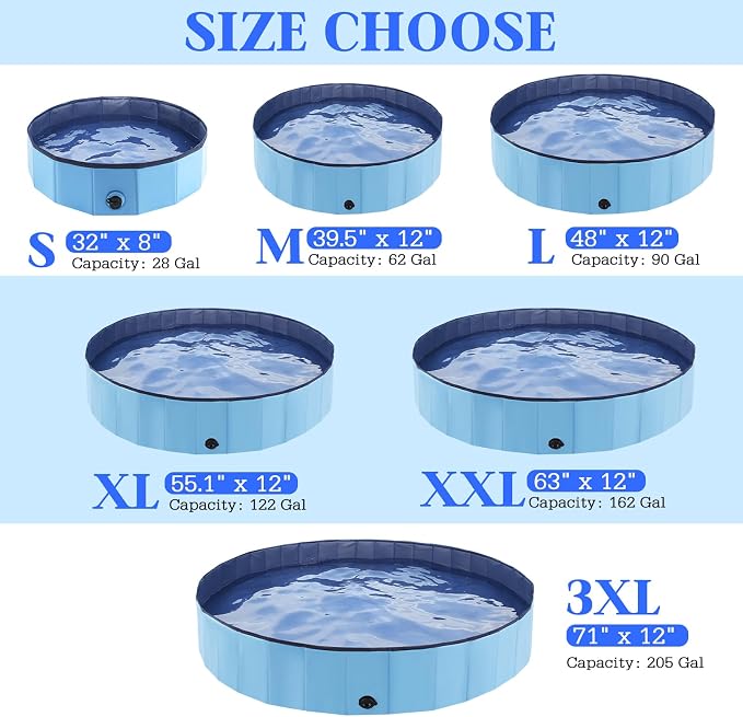 Eooqi Foldable Dog Pool, Portable Pet Bath Tub and Kiddie Swimming Pool, Collapsible Bathtub for Puppies, Small, Medium and Large Dogs, Cats and Kids, 87 x 12 in, Blue