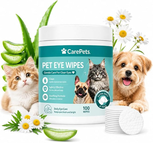 Eye Wipes, Tear Stain Remover for Pet, Gentle Textured Eyes Area Wipes with Aloe Vera and Chamomile for Eye Dirt, Fragrance Free, Daily Cleaning Wipe (1pcs)
