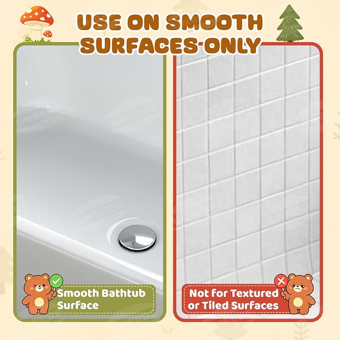 UNEEDE Non Slip Bathtub Mat for Kids, Cute Brown Bear Baby Bath Mat for Tub | Natural Rubber Toddler Bath Mat with 126 Suction Cups and 43 Drainage Holes, Soft Machine Washable Bathroom Essentials