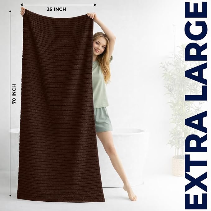 DAN RIVER Pack of 2 Bath Sheet 35x70 Inches, Ribbed Oversized Bath Sheets Towels for Adults, Fluffy and Soft Plush Towels - Brown