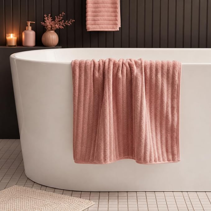 Oversized Bath Sheets 40x80 Inches Extra Large Bath Towels for Adults Super Soft Quick Dry Highly Absobent Microfiber Shower Towels for Bathroom, Pool, Gym, Yoga Towel (Pink, 2Piece)