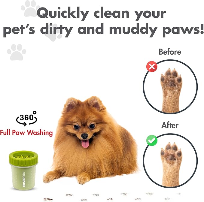 Dexas MudBuster Small Dog Paw Cleaner, Green, For Paws up to 2 inches Wide, Gentle Silicone Bristles for Quick, Easy Cleaning