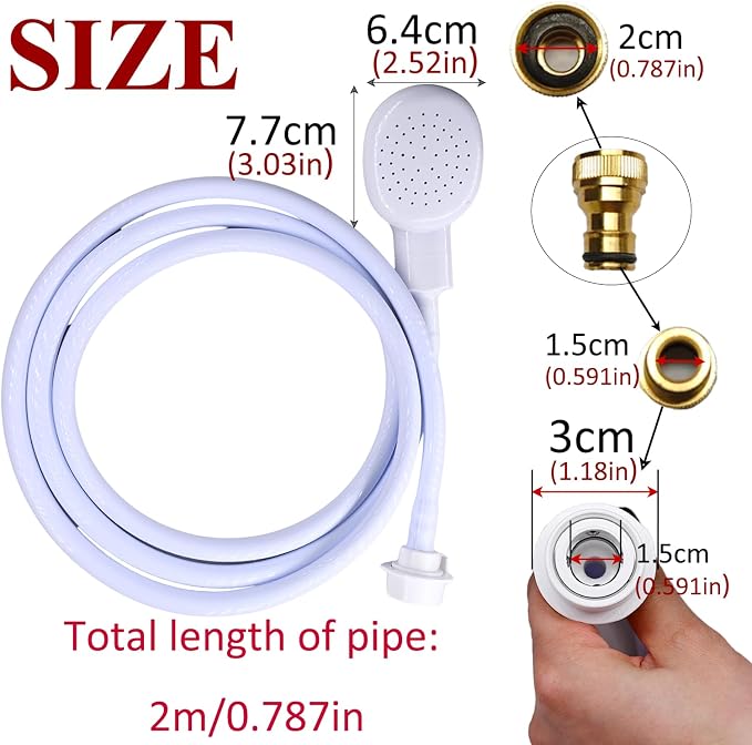 2m/6.56ft Sink Spray Hose,Portable Sink Hose Sprayer With Adapter and Wrench, Shampoo Sprayer Handheld Hose Spray Hose for Bathing,Pets,Washing Hair,Rinsing Vegetables