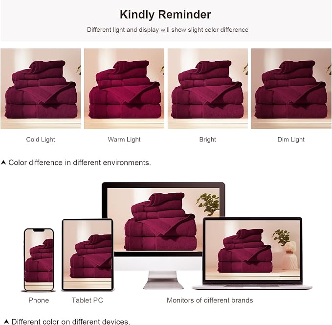COZYART Burgundy 6 Pcs Bath Towel Set 100% Zero Twist Turkish Cotton 650GSM | Ring Spun, Fluffy, Ultra Soft, Fast Drying, Absorbent for Daily Bath Use