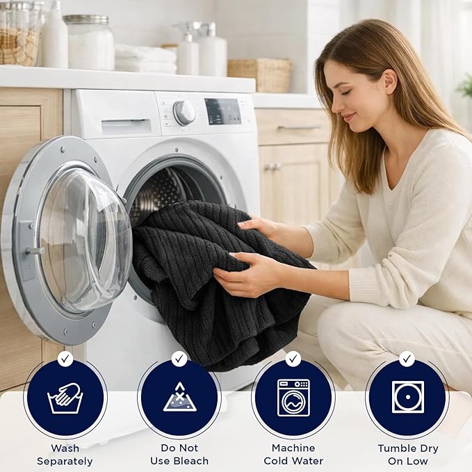 DAN RIVER Pack of 2 Bath Sheet 35x70 Inches, Ribbed Oversized Black Bath Towels, Fluffy and Thick Extra Large Bath Sheets