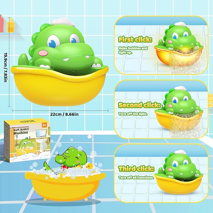 Bath Toys,Light-Up Bath Bubble Machine Automatic Bubble Maker Bathroom Toy for Kids Ages 1-3 4-8 Toddler Bathub Toy Easter Basket Stuffers Dinosaur Toys for Kids 3-5