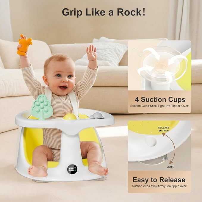 Baby Bath Seat | Bath Seats for Babies Sitting Up with Rinse Cup,Bath Seats for Babies 6 Months & Up,Non-Slip, Infant Bath Essentials,Yellow