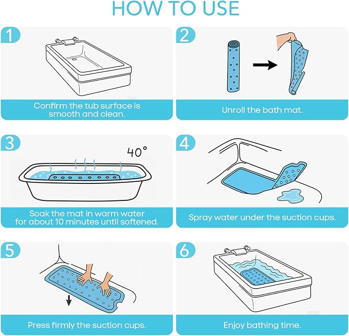 SHUCHING Baby Bath Mat for Tub Non Slip-40x16 Inch, Blue Ocean Animal | Bathtub Mat for Kids & Toddler Mold Free, Long Shower Mat for Inside Shower with Suction Cup, Machine Washable