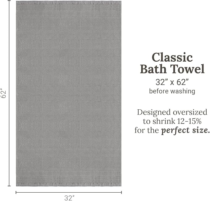 GILDEN TREE Waffle Towels for Bathroom, 100% Cotton Quick Dry Towel, Waffle Bath Towels Large, Absorbent Lightweight Travel Towel, Bath Towels Set of 2, Classic Style (Pewter)