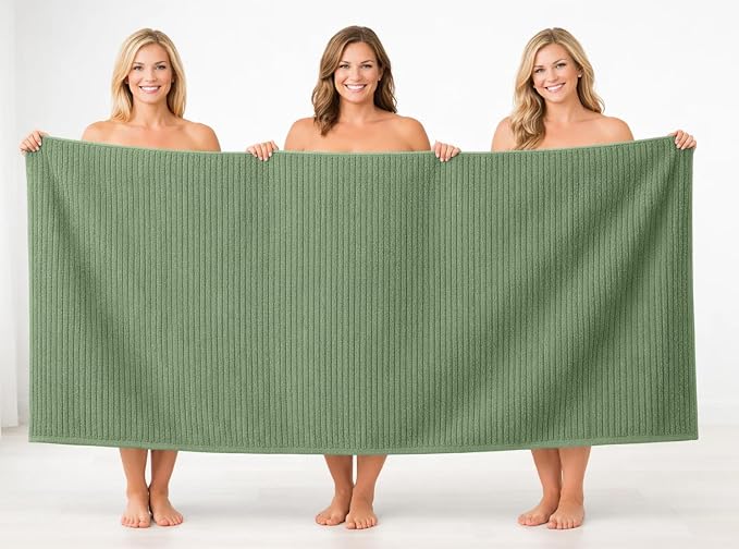 DAN RIVER Pack of 2 Bath Sheet 35x70 Inches, Extra Large Ribbed Quick Dry Bath Towels for Bathroom, Soft Absorbent Towels - Sage Green