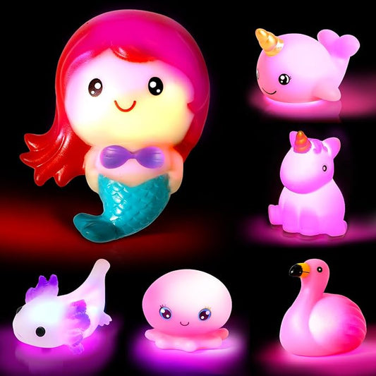 TOY Life 6 PCS Mermaid Light Up Bath Toys for Kids Ages 4-8, No Hole Glow Bath Toys for Kids, Baby Toddler Bath-Time, Bathtub Toys Gifts for Kids Girls Boys, Ideal for Shower, Bathtub, Pool