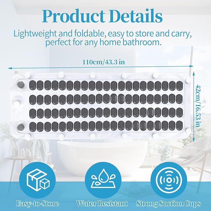 Crossing King Bubble Bath Mat Tub Spa Massager - Spa Mat for Smooth Bathtub, Non-Slip Suction Cups, Upgraded Noise-Reducing Machine, 6-Speed Bubbles, Pillow and Remote for Relaxation, 45*17in (Gray)
