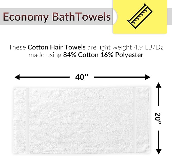 GOLD TEXTILES 36 Pack White Small Bath Towels 20x40 Inches - Cotton Blend Economy Cheap Bulk Bath Towels for Commercial Uses, Gym, Salon, Spa & Hair- Lightweight Quick Drying (36 White)