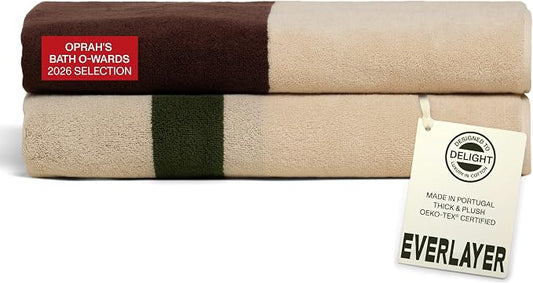 Everlayer Luxury Bath Sheets - Reversible 2 in 1 Design, 35"x 70", Sets of 2, 550 GSM - 100% Combed Cotton, Ultra Soft, Thick Bath Sheets, Made in Portugal (Wildwood Cognac- Janus)