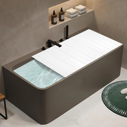 Bath Lid Cover Bathtub Tray, 59x27.5in Foldable Bathtub Cover Bath Insulation Cover, PVC Dustproof Shutter Bath Lid fit Most Tubs, Can Hold Wine Glass, Books,Cellphones