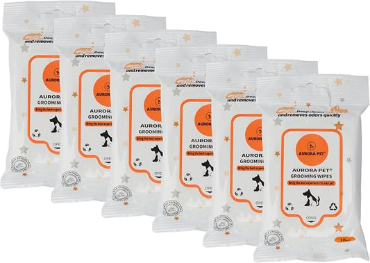 Aurora Pet Wipes – 100% Natural, Plant-Based Hypoallergenic Grooming Wipes for Dogs & Cats (60-Count Travel Pack)