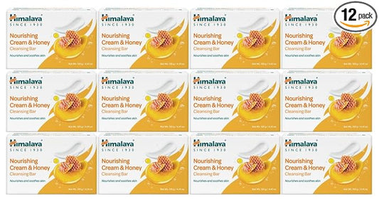 Himalaya Nourishing Cream & Honey Cleansing Bar Soap, Soft Milk and Honey Hand Soap, for Face and Body, Face Soap Bar, Face Wash Bar, Bath Soaps, Soft Skin, 4.41 oz, 12 Pack
