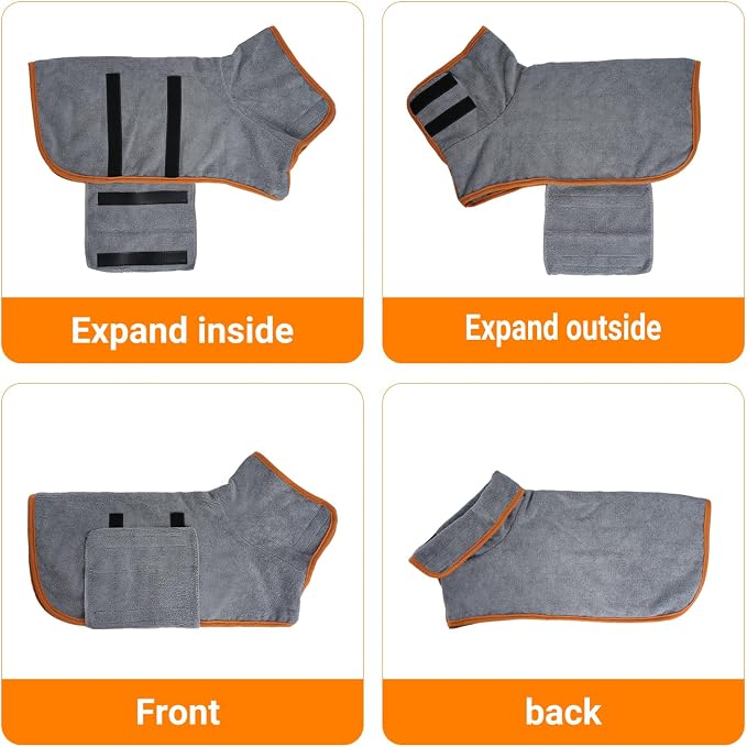Dog Bathrobe Super Absorbent Dog Towels Microfiber Bath Robe Towel for After Bath Warm Keeping Dogs Cold Weather Coats