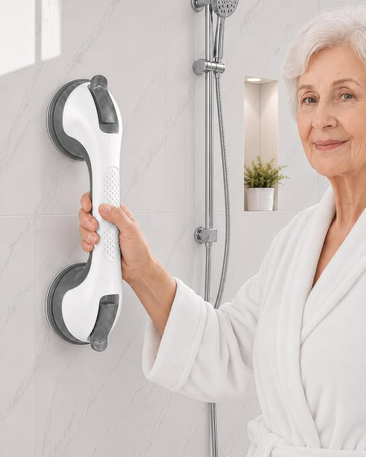Suction Grab Bars for Bathtubs and Showers, Gel-Enhanced Heavy Duty Stable Grip Safety Bars for Seniors and Elderly, No Drilling Removable Bathroom Handles for Tub and Shower Support, Gray/W