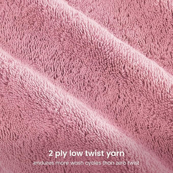 BIOWEAVES 100% Organic Cotton Bath Towel Set | 700 GSM Plush 6-Piece Premium Towel Set GOTS Certified, 2 Bath Towels, 2 Hand Towels & 2 Washcloths - Dusty Pink