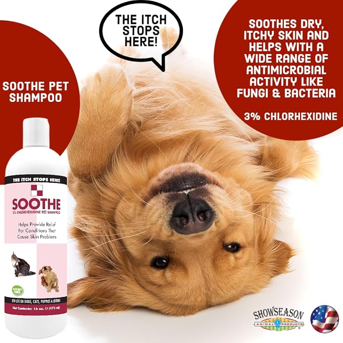 ShowSeason Soothe Itch Relief Pet Shampoo for Dogs & Cats 16 oz. | Antiseptic | Cools Red, Inflamed Skin | Made in USA