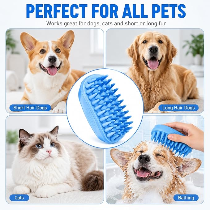 Rubber dog grooming brush - Professional pet bathing tool, helps remove shedding hair and massage - Gentle shampoo lathering tool for dogs, cats and puppies with short and medium hair.