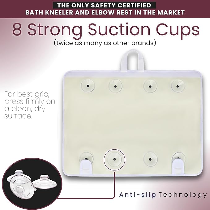 Supa Ant Bath Kneeler –8 Suction Cups & 1.5" Padding.Certified Non Toxic Bath Kneeling Pad for Bath Tub & 5 Bath Toy Organizer. Fast Dry Baby Bath Kneeler and Elbow Rest Pad Set Bordeaux