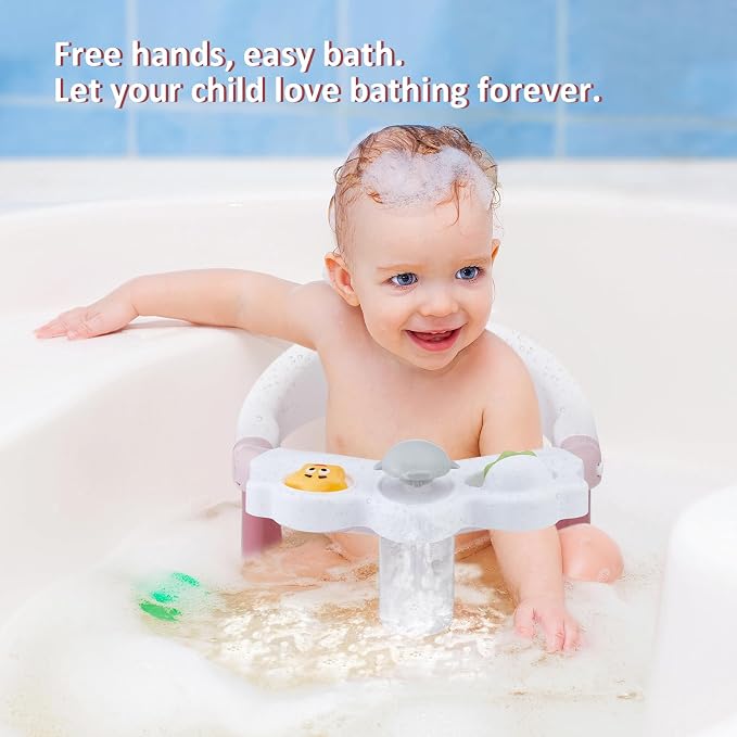 Baby Bath Seat for Babies 6 Months & Up with Toy Tray,Non-Slip Suction Cup Baby Bath Chair for Babies Sitting Up (Dusty Pink)