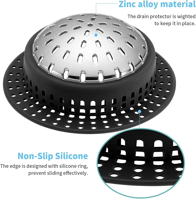 Aluvor Bathtub Drain Hair Catcher Shower Drain Cover Sink Drain Protector | Bathroom Sink & Bathtub Drain Strainer for Pop-Up & Regular Drains, Black