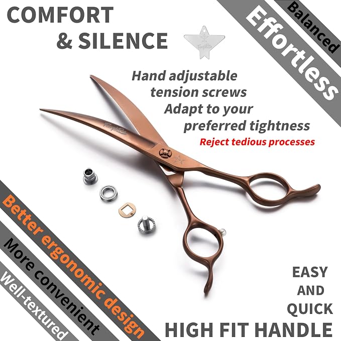 High-end Professional Dog Grooming Curved Scissors Pet Curved Shears 7 Inches Extremely Very Sharp Made Of Stainless Steel Alloy By Hand For Dog Cat Groomer
