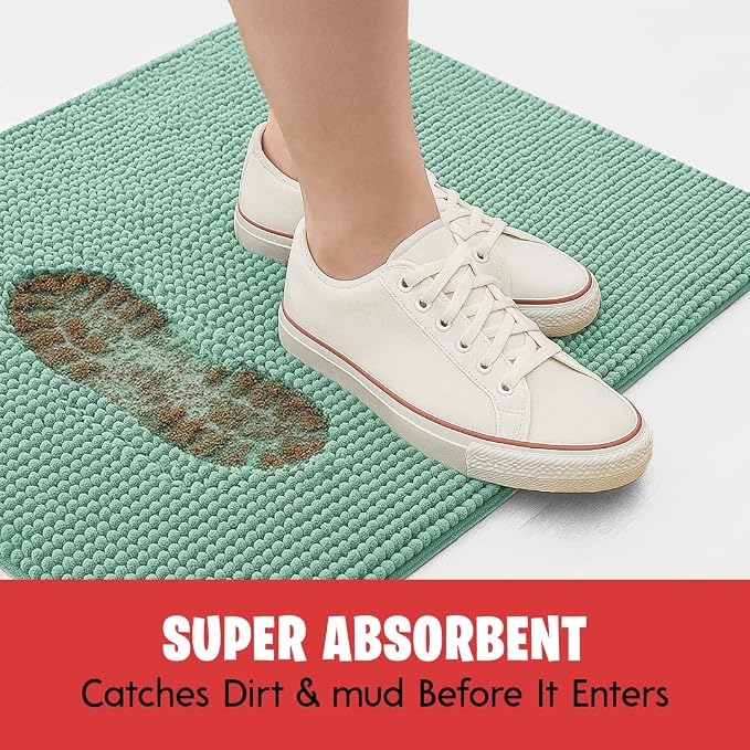 MUDGUARD MAT® Dog Door Mat for Muddy Paws, Super Absorbent Microfiber, Non-Slip Indoor Mat, Quick-Dry Chenille Rug for Pets & Entryway, Machine Washable, Sea Green 24" x 60"