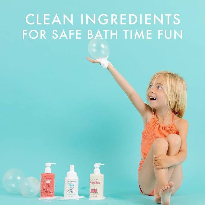 Dabble & Dollop Berry Kids Bath & Hair Care Set – Tear-Free 3-in-1 Body Wash, Shampoo & Bubble Bath + Conditioner, Paraben & Sulfate Free, Vegan, Gluten-Free, Strawberry, Vanilla & Cherry (Pack of 3)