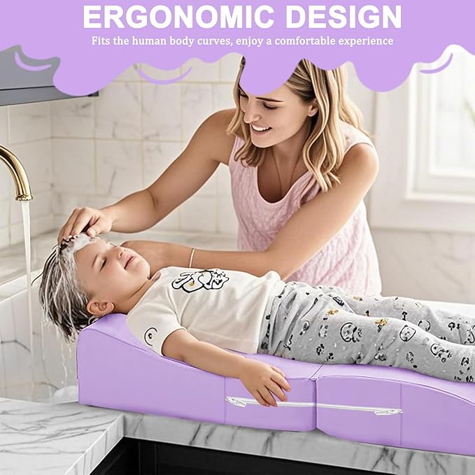 Extra Large Hair Washing Station for Kids - Ergonomic Shampoo Foam Mat with Neck Support for Sink, Portable & Foldable Shampoo Buddy for Toddlers, Non-Slip & Waterproof Hair Washing Mat -Purple