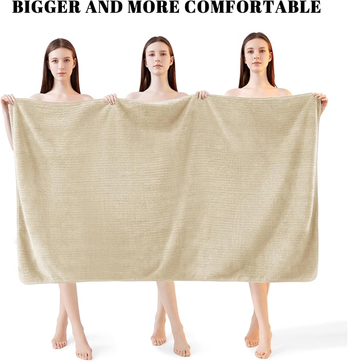 Bath Towels Set of 4 Extra Large 35 x 70 Inches,Luxury Thick High Absorbent and Quick Dry Bath Sheet,Ultra Soft Microfiber,Bathroom,Beach,Yoga,Sport,SPA,Fitness (Beige)