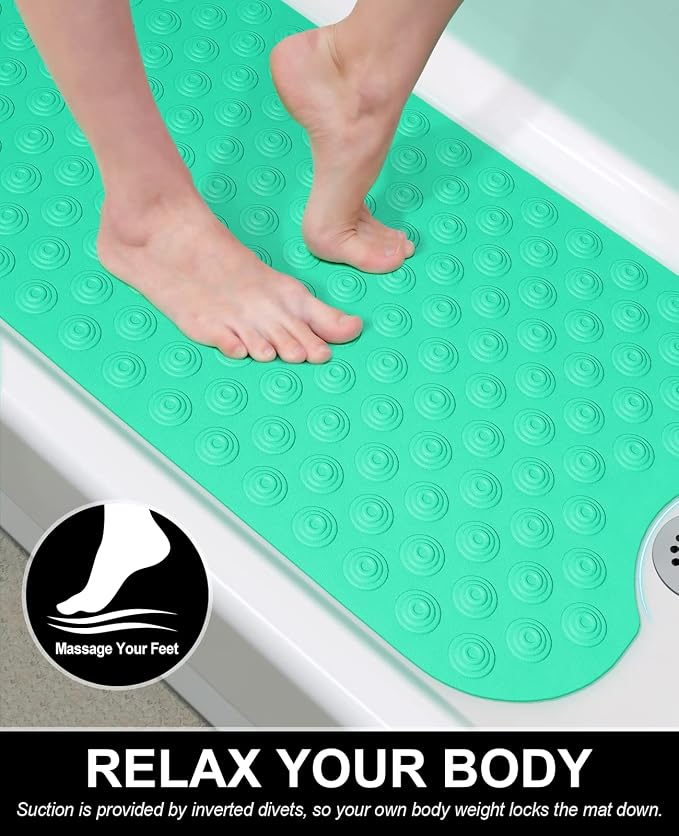 OTHWAY Bathtub Mat Non Slip, 39X16 inch Bath Mat for Tub, Machine Washable Bath Tub Mats with Reverse Suction Cups, Comfortable Rubber Bathtub Mat for Bathroom (Light Green)