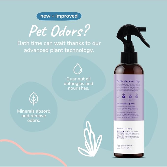 kin+kind Dog Deodorizing Spray - Safe, Natural, & Easy to Use Pet Odor Eliminator, Premium Cat/Dog Detangler Spray Formula Made w/Aloe, Dog Deodorizer for Smelly Dogs/Cats Made in the USA (12 fl oz)