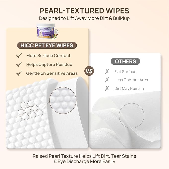 HICC PET Pet Face & Eye Area Wipes for Dogs & Cats, Gentle Wipes for Routine External Cleaning Around Eyes, Face Folds & Wrinkles, Helps Clean Everyday Tear Residue, 200 Count