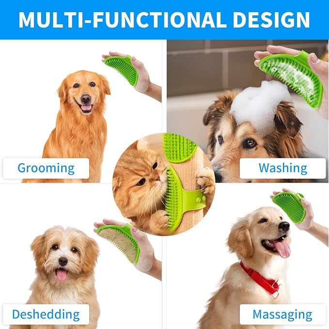 6pcs Dog Bath Brush & Finger Toothbrush Set - Pet Grooming Scrubber with Shampoo Dispenser for Puppy, Cat, Small Breed - Dog Washing Brush for Bathing, Teeth Cleaning & Massage