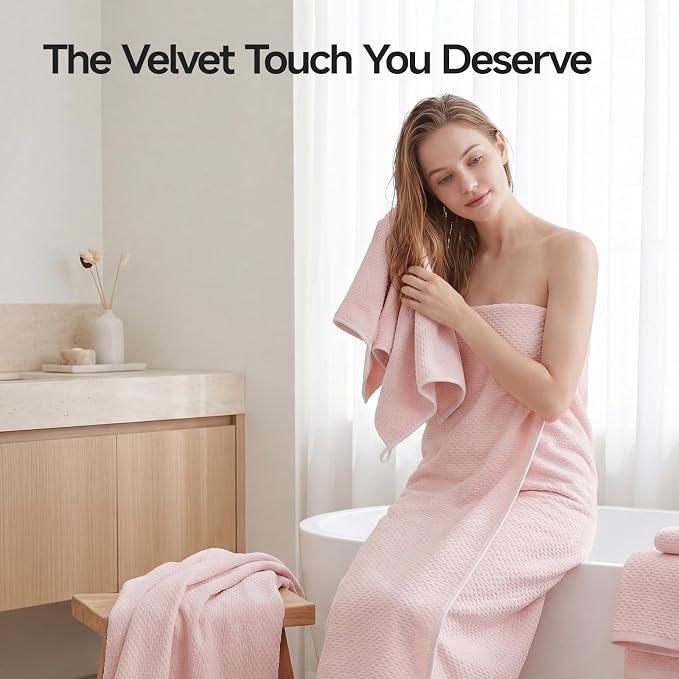 ecolook Microfiber Towel Set of 6, Pink | Ultra-Soft, Oversized, Absorbent & Quick-Drying | 2 Bath Sheets, 2 Hand, 2 Washcloths