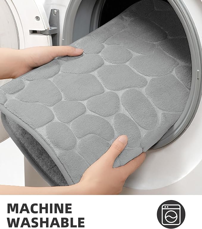 YIHOUSE Memory Foam Bath Mat Cobblestone Bathroom Rugs Super Water Absorbent Bath Mats for Bathroom Machine Washable Bath Rugs(20x32,Light Gray)
