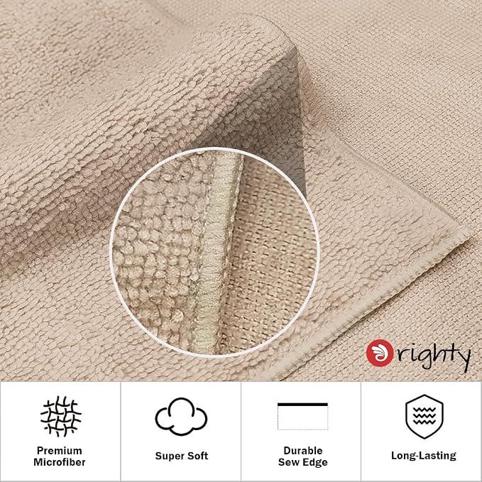 Orighty 6 Pack Brown Hand Towels - Quick Drying & Absorbent Microfiber Gym Towels 16x28 inches - Lightweight & Thin White Yoga Towel - Multi-Purpose Camping Towel for SPA, Hotel & Bathroom