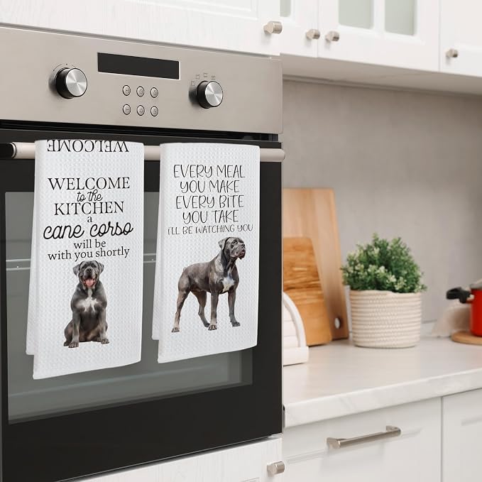 Funny Cane Corso Dog Kitchen Towels, Cane Corso Gifts Hand Towels, Dog Mom Dad Lovers Owner Gifts for Women Men Dishcloths Dish Towel for Kitchen 16x24 Inches Set of 2