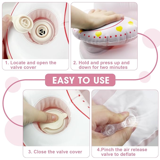 Inflatable Baby Seat for Babies 3-36 Months, Built-in Air Pump, Sit Me Up Chair with Tray and Back Support, Learning to Sit, Portable Baby Chair (Pink & White)