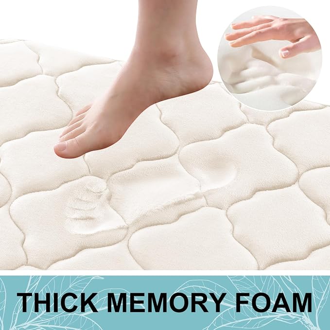 OLANLY Memory Foam Bath Mat Rug 70x24, Ultra Soft and Absorbent Bathroom Rugs, Non-Slip, Comfortable, Machine Washable Bath Carpet for Bathroom Floor, Tub, Shower and Home Decor Accessories, Ivory