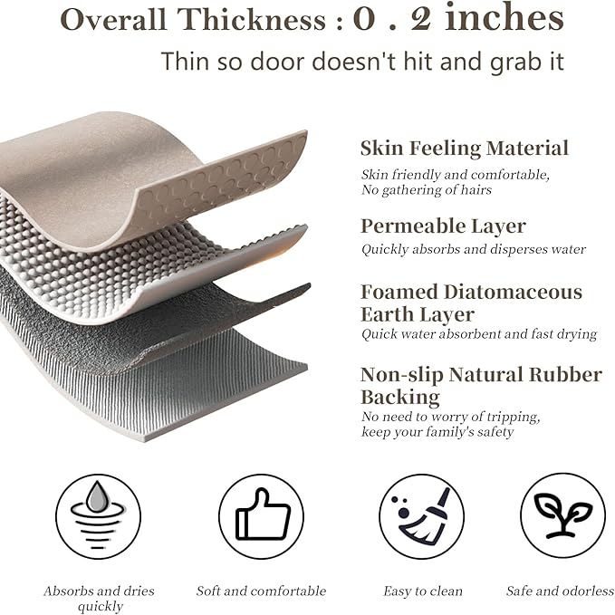RUERYA Diatomaceous Earth Bath Mat Super Absorbent Non Slip Fast Drying Shower Rug Stone Bath Mat for Bathroom Thin Bathroom Floor Mats Fit Under Door, Machine Washable, 15.7" x 23.6", Taupe